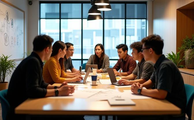 Foto tim Nusantara Gaming Studio saat brainstorming di ruang kreatif studio di Jakarta